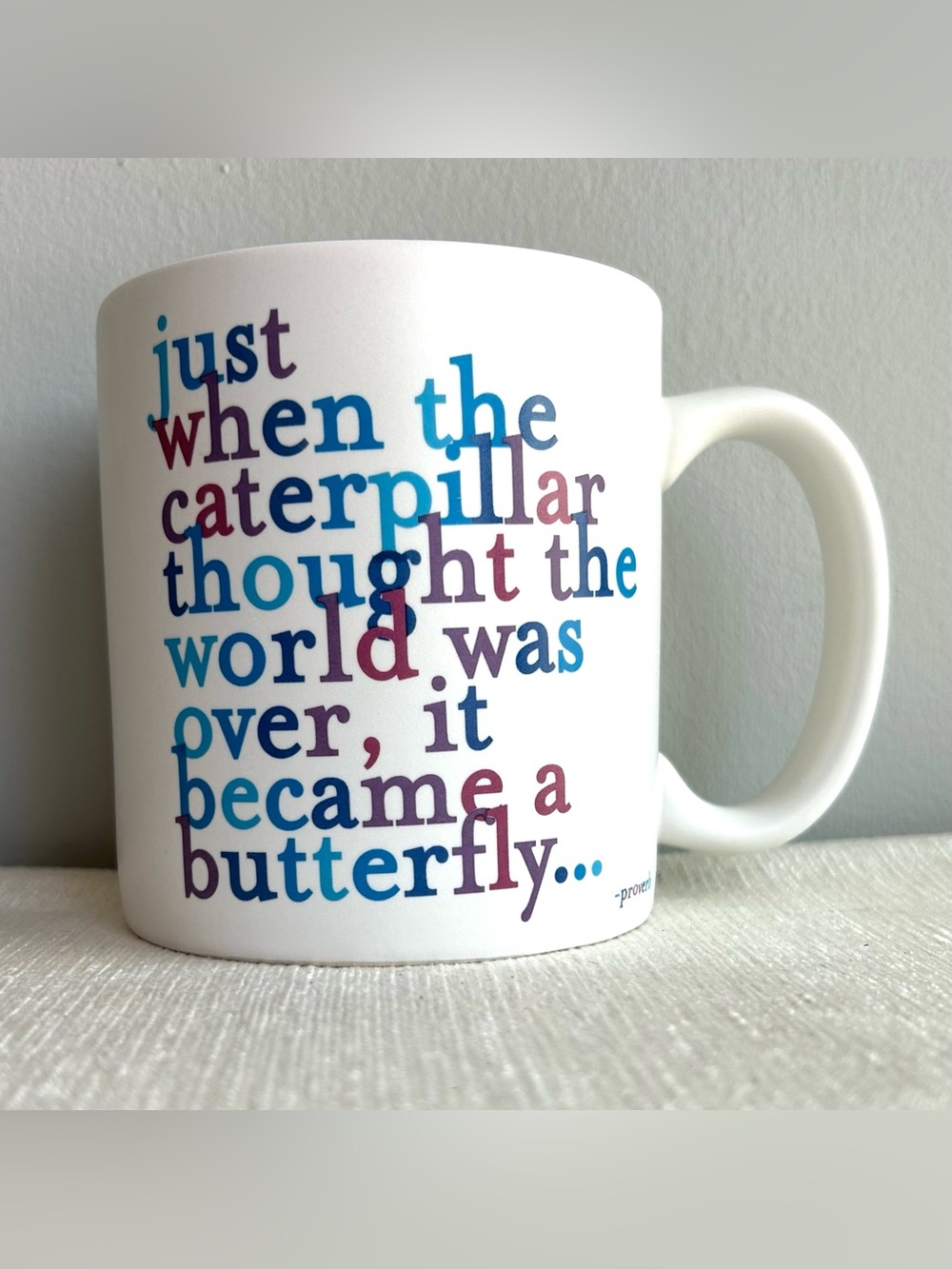 caterpillar/butterfly quote ceramic mug NEW